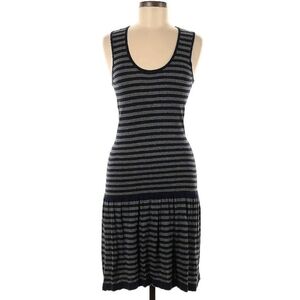 Max Studio Cotton Blend Blue and Grey Striped Midi  Dress  NWT